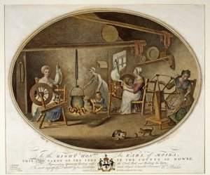 Spinnen, Aufwickeln mit der Uhrspule und Kochen des Garns, Platte VI der Leinenmanufaktur von Irland, 1791