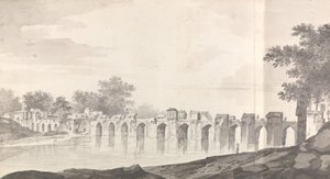 Ansicht der Brücke bei Iionpoor [Jaunpur] über den Fluss Goomty [Gomti] von William Hodges