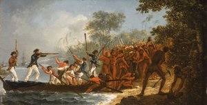 Landung in Erramanga (Eromanga), eine der Neuen Hebriden von William Hodges