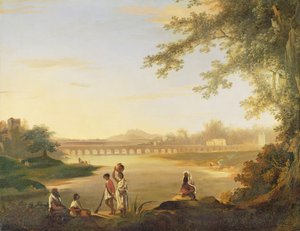 Die Marmalong-Brücke, mit einem Sepoy und Einheimischen im Vordergrund, ca. 1783 von William Hodges