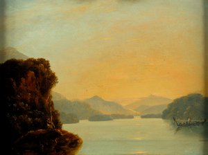 Ansicht in Dusky Bay mit einem Maori-Kanu