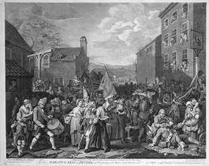 Eine Darstellung des Marsches der Wachen nach Schottland im Jahr 1745, veröffentlicht 1750 von William Hogarth