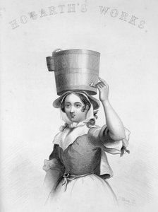 Darstellung von J. Moore als Stich der Milchmagd aus Hogarths Wütendem Musiker von William Hogarth