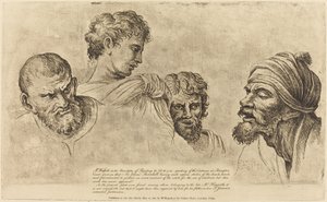 Vier Köpfe aus den Raphael-Kartons in Hampton Court von William Hogarth