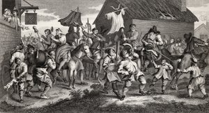 Hudibras trifft auf den Skimmington, graviert von T.E. Nicholson, aus 