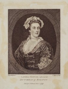 Lavinia Fenton, später Herzogin von Bolton, graviert von Cornelius Apostool (1797) von William Hogarth