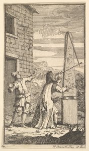 Sidrophel untersucht den Drachen durch sein Teleskop, Siebzehn kleine Illustrationen für S..., 1721-26 von William Hogarth