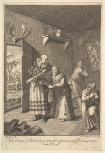 Der Pfarrer und der Barbier verkleiden sich, um Don Quixote nach Hause zu bringen von William Hogarth
