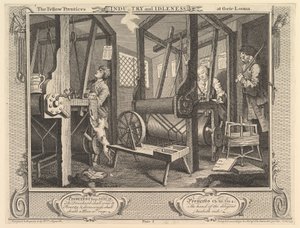 Die fleißigen Lehrlinge an ihren Webstühlen: Fleiß und Faulheit, Platte 1, 30. September 1747 von William Hogarth