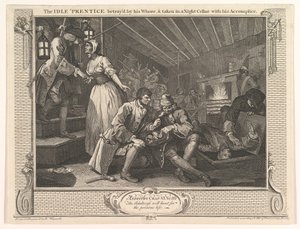 Der faule Lehrling wird von seiner Hure verraten und in einem Nachtkeller gefangen genommen, 30. September 1747