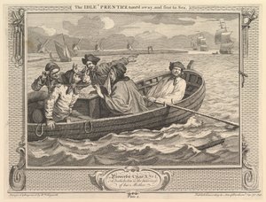 Der faule Lehrling wird weggeschickt und zur See geschickt: Fleiß und Faulheit, Platte 5 (30. September 1747)