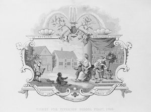 Eintrittskarte für das Tiverton School Fest, 1740, graviert von J. Moore