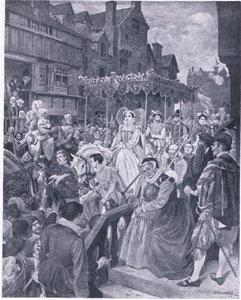 Der feierliche Einzug von Königin Maria in Edinburgh 1561, aus Cassells Geschichte des britischen Volkes, veröffentlicht von der Waverley Book Company, ca. 1950er Jahre von William Hole