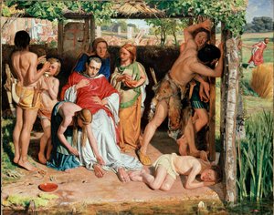 Eine konvertierte britische Familie schützt einen christlichen Missionar vor der Verfolgung durch die Druiden, 185 von William Holman Hunt