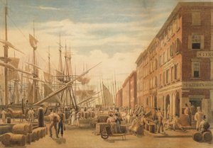 Ansicht der South Street, von Maiden Lane, New York City, ca. 1827