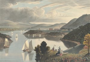 West Point, von oberhalb des Washington Valley: Blick flussabwärts, veröffentlicht 1834 von William James Bennett