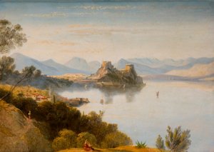 Albanische Berge mit Korfu in der Ferne von William James Linton