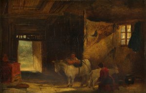 Ein walisisches Interieur mit einem Mädchen, das eine Ziege melkt von William James Muller