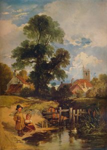 Flusslandschaft mit Kindern Die jungen Angler, 1843 von William James Muller