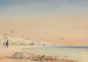 Gambia - eine Sandbucht mit Figuren, die am Kap St. Mary gehen und reiten von William John Chamberlayne