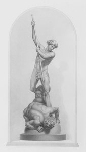 Michael und Satan, nach der Gruppe in Marmor von Flaxman, RA, gestochen von W. Roffe (Stich) von William John Roffe