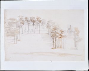 Chiswick, Blick von einem erhöhten Punkt über dem Orangengarten-Tempel (Bleistift und Waschung auf Papier) von William Kent