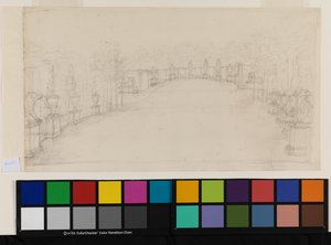 Chiswick, Ansicht der Exedra mit Skulpturenplatzierung