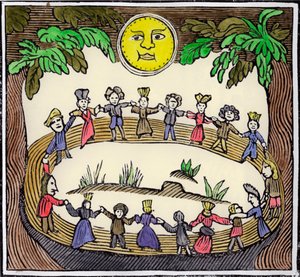 Ein Kreis von Hexen tanzt unter einem Vollmond, 19. oder frühes 20. Jahrhundert