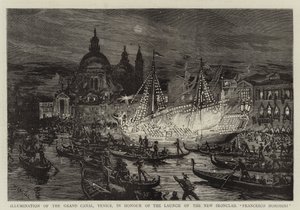 Beleuchtung des Canal Grande, Venedig, zu Ehren des Stapellaufs des neuen Panzerschiffs Francesco Morosini