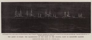 Die Königin in Dublin, die Beleuchtung der Schiffe der Kanalflotte im Hafen von Kingstown von William Lionel Wyllie