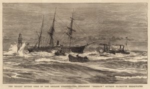 Der kürzliche schwere Sturm im Ärmelkanal, das Dampfschiff Hankow außerhalb der Plymouth Breakwater