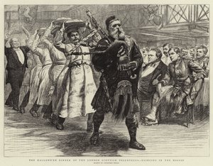 Das Halloween-Dinner der London Scottish Volunteers, das Haggis wird hereingebracht von William Lockhart Bogle