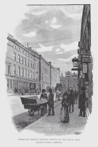 Moorgate Street, zeigt Büros der Royal Mail Steam Packet Company von William Luker