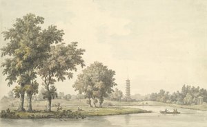 Blick auf den See und die Insel vom Rasen in Kew, 1763 von William Marlow