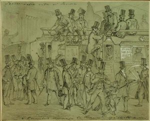Omnibusse an der Bank, neun Uhr morgens, Angestellte kommen bei der Bank of England an von William McConnell