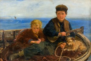 Zwei Jungen und ein Hund in einem Boot, ca. 1871 von William McTaggart