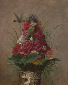 Floral Stillleben mit Kolibri von William Merritt Chase