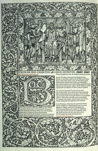 Szene aus "Troilus und Criseyde", historiierte Initiale "B", Manuskript mit ganzseitigem Rand, 1896