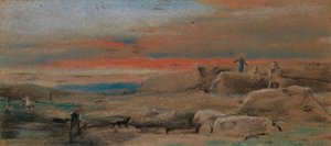 Figuren unter Felsen bei Sonnenuntergang von William Mulready