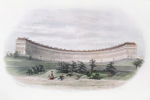 Royal Crescent, Bath, vom Park aus, graviert von J. Shury, ca. 1840