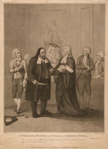 Mr. Macklin und Mrs. Pope in den Rollen von Shylock und Portia