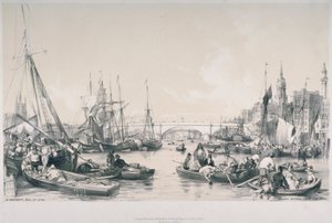 Ansicht der neuen London Bridge vom Becken des Flusses Thames, 1841 von William Parrott