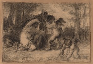 Bewaldete Landschaft mit Putti, die einer Frau beim Ausziehen helfen von William Perkins Babcock