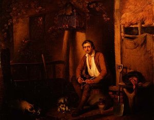 Häuseräußeres mit sitzendem Arbeiter von William Redmore Bigg