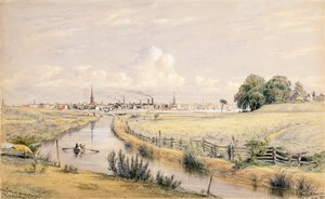 Jersey City mit einem Blick auf New York vom Bergen-Kanal, 1854 von William Rickarby Miller
