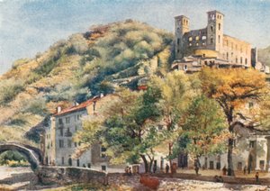 Dolceacqua, mit dem Schloss der Doria (Farblithografie) von William Scott