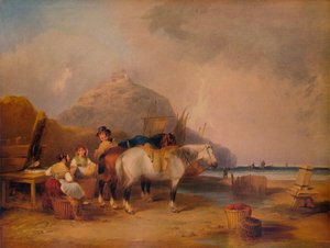 Küstenlandschaft mit Figuren und Pferden, um 1841