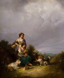 Zwei junge Frauen und Ziegen in einer Landschaft, 1870 von William Shayer