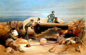 Ein ruhiger Tag in der Diamant-Batterie - Porträt eines Lancaster 68-Pfünders, Krimkrieg 1855-1856 von William Simpson