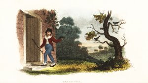 William Smellie, als Junge, nimmt ein Nest mit jungen Spatzen von ihren Eltern für ein Experiment von William Smellie